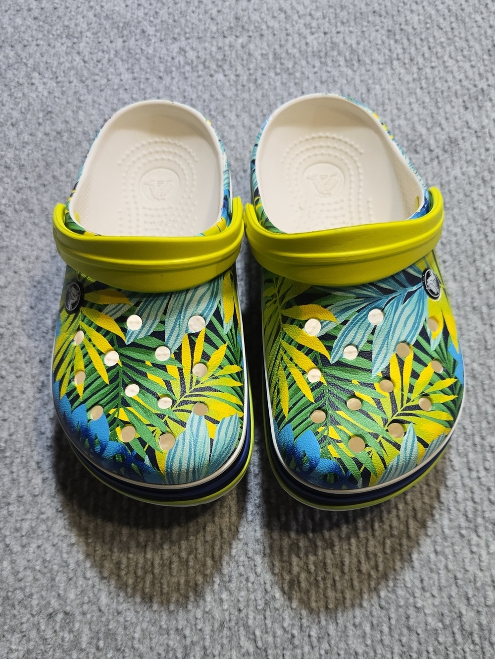 CROCS Kids Tropical Leaf Clogs - Yellow, Blue & Green
